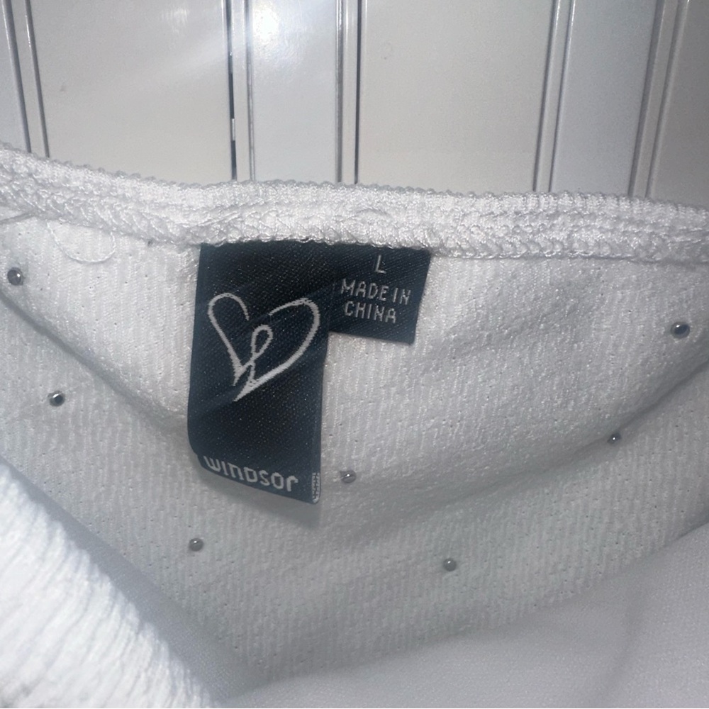 Windsor Large White Pearl Embellished Long Sleeve Crop Top Preppy Whimsical - Picture 6 of 7